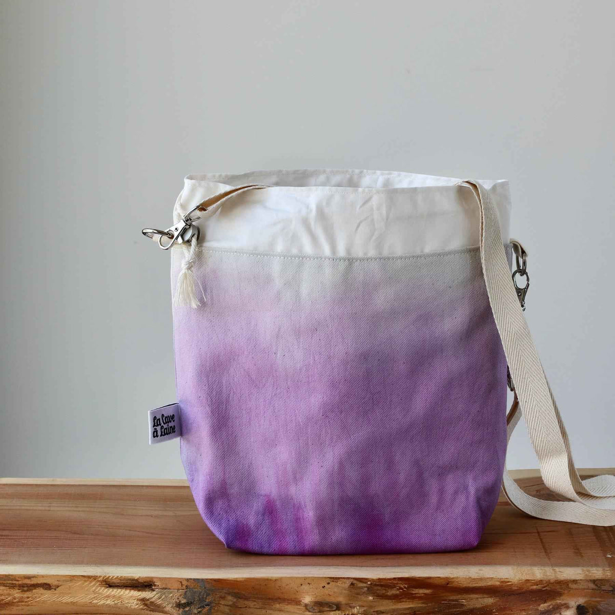 Aquarelle Project Bag - Hand-Dyed Organic Cotton, Crossbody, Viola-La Cave à Laine
