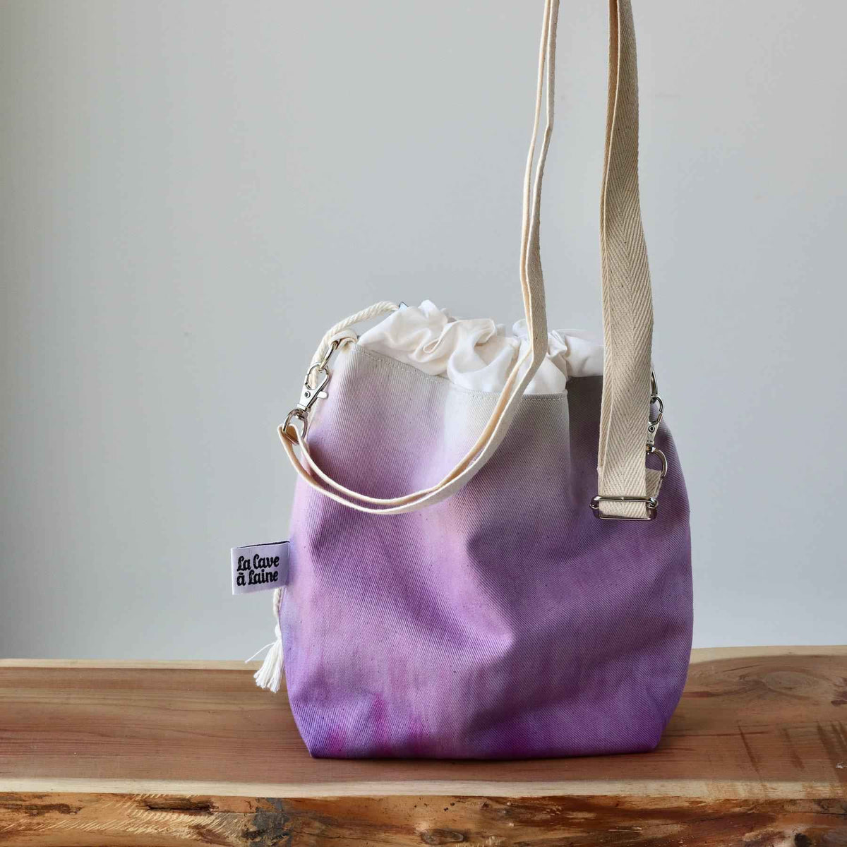Aquarelle Project Bag - Hand-Dyed Organic Cotton, Crossbody, Viola-La Cave à Laine