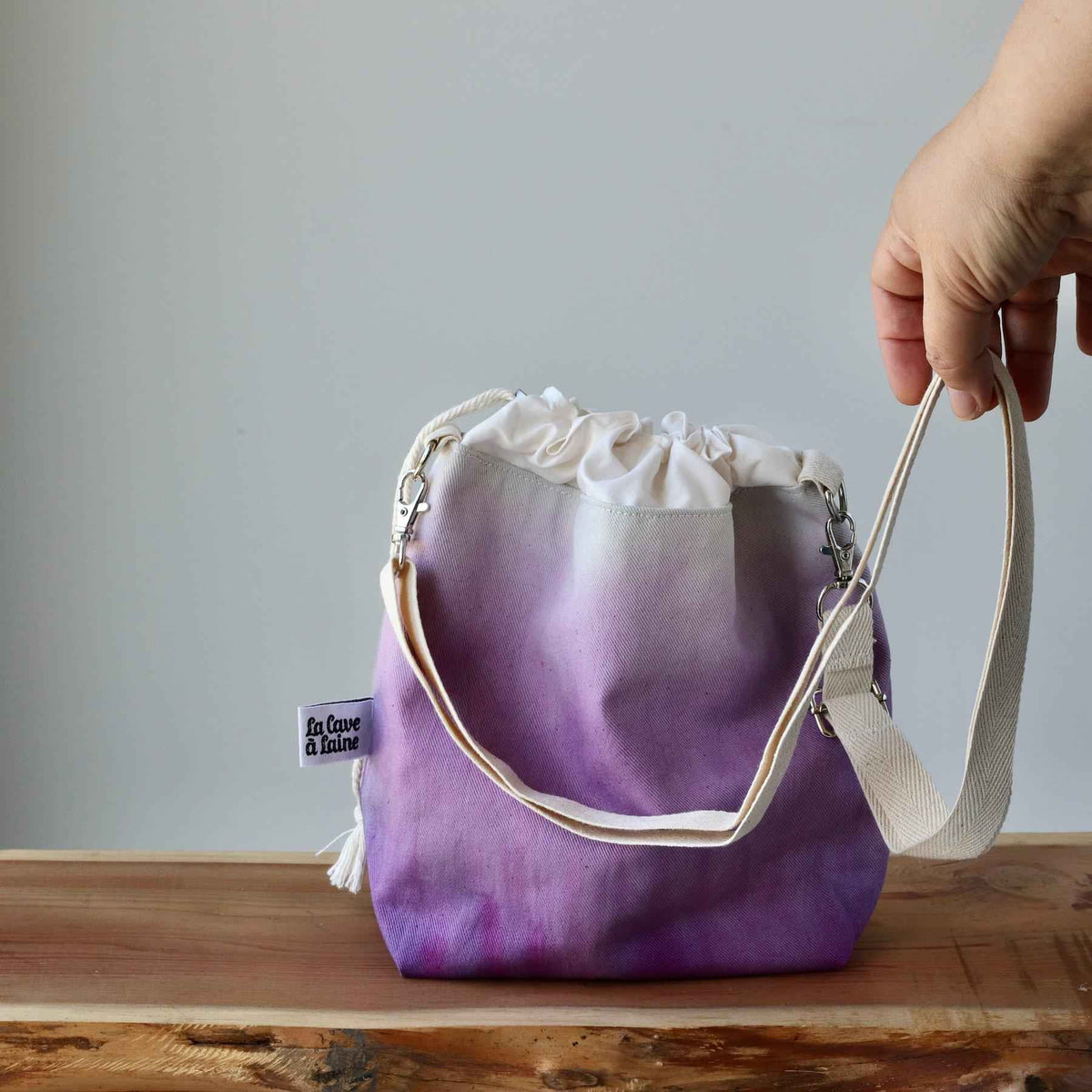 Aquarelle Project Bag - Hand-Dyed Organic Cotton, Crossbody, Viola-La Cave à Laine