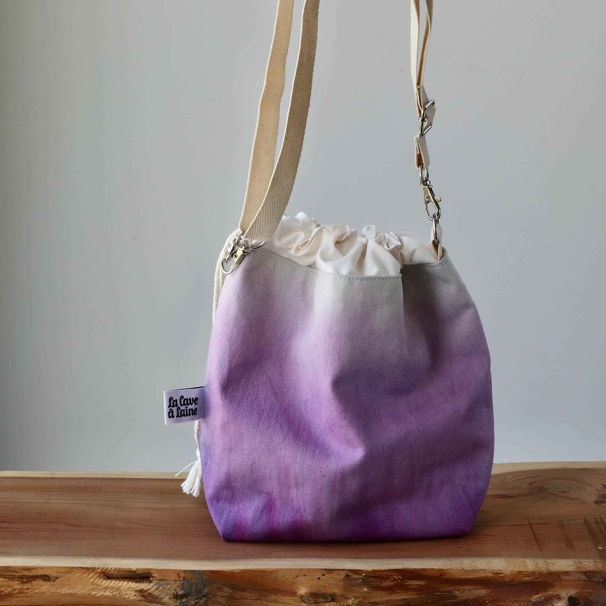 Aquarelle Project Bag - Hand-Dyed Organic Cotton, Crossbody, Viola-La Cave à Laine
