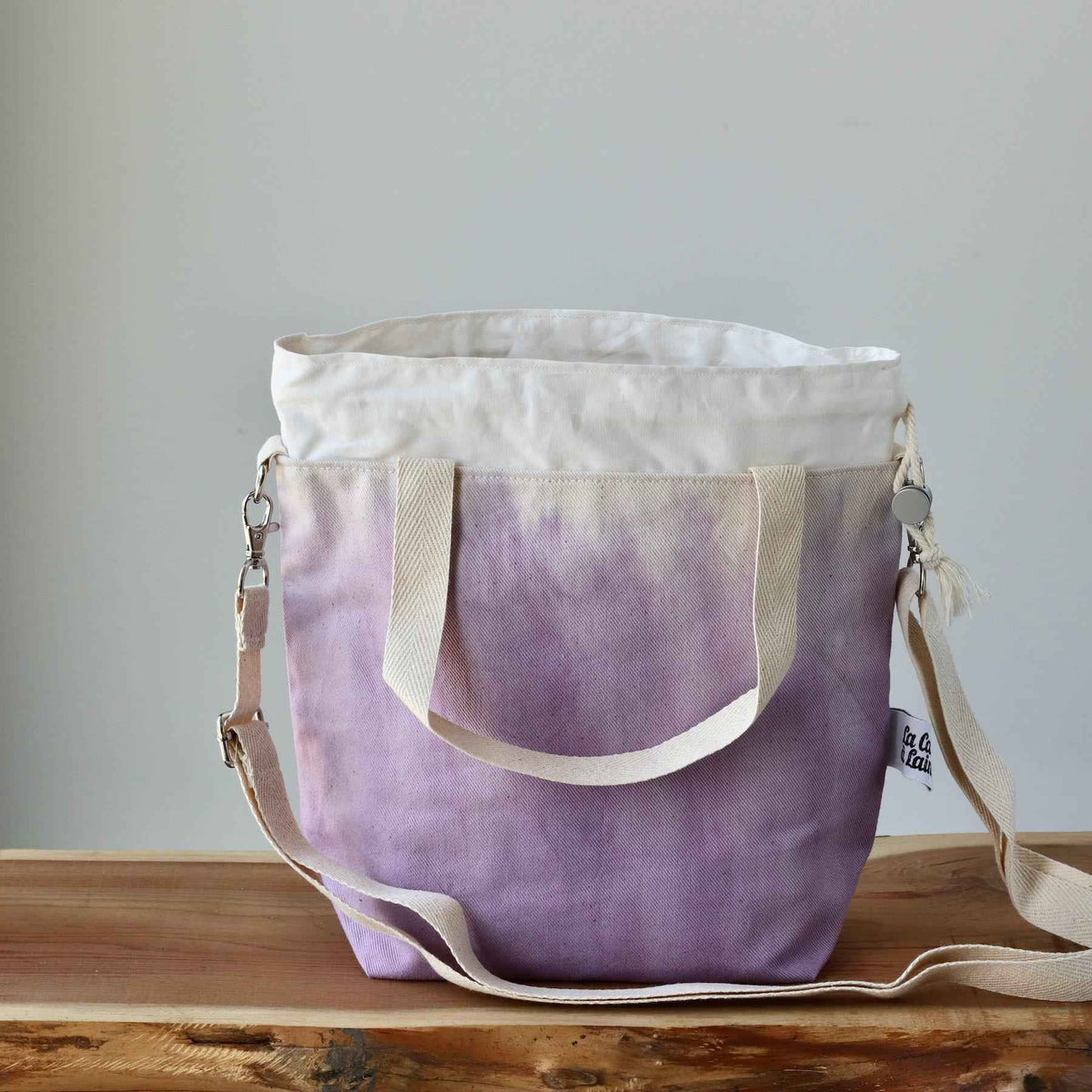 Aquarelle Project Bag - Hand-Dyed Organic Cotton, Crossbody, Viola-La Cave à Laine
