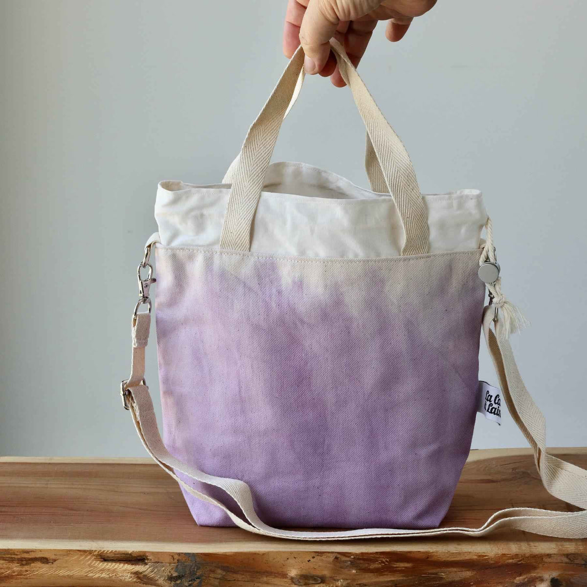 Aquarelle Project Bag - Hand-Dyed Organic Cotton, Crossbody, Viola-La Cave à Laine