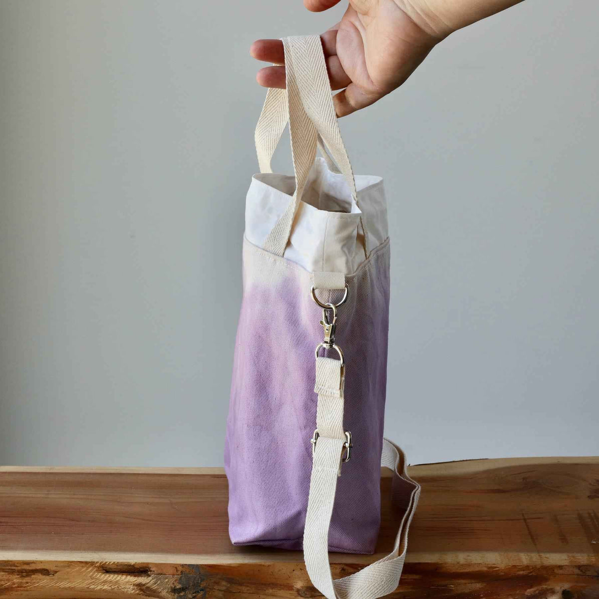 Aquarelle Project Bag - Hand-Dyed Organic Cotton, Crossbody, Viola-La Cave à Laine
