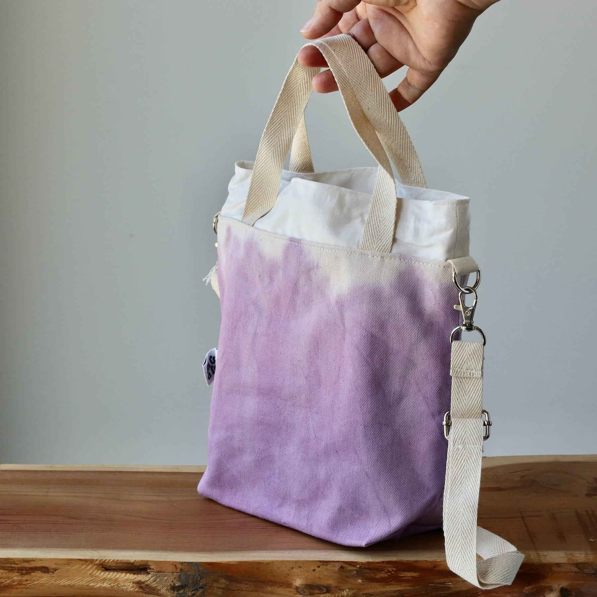 Aquarelle Project Bag - Hand-Dyed Organic Cotton, Crossbody, Viola-La Cave à Laine