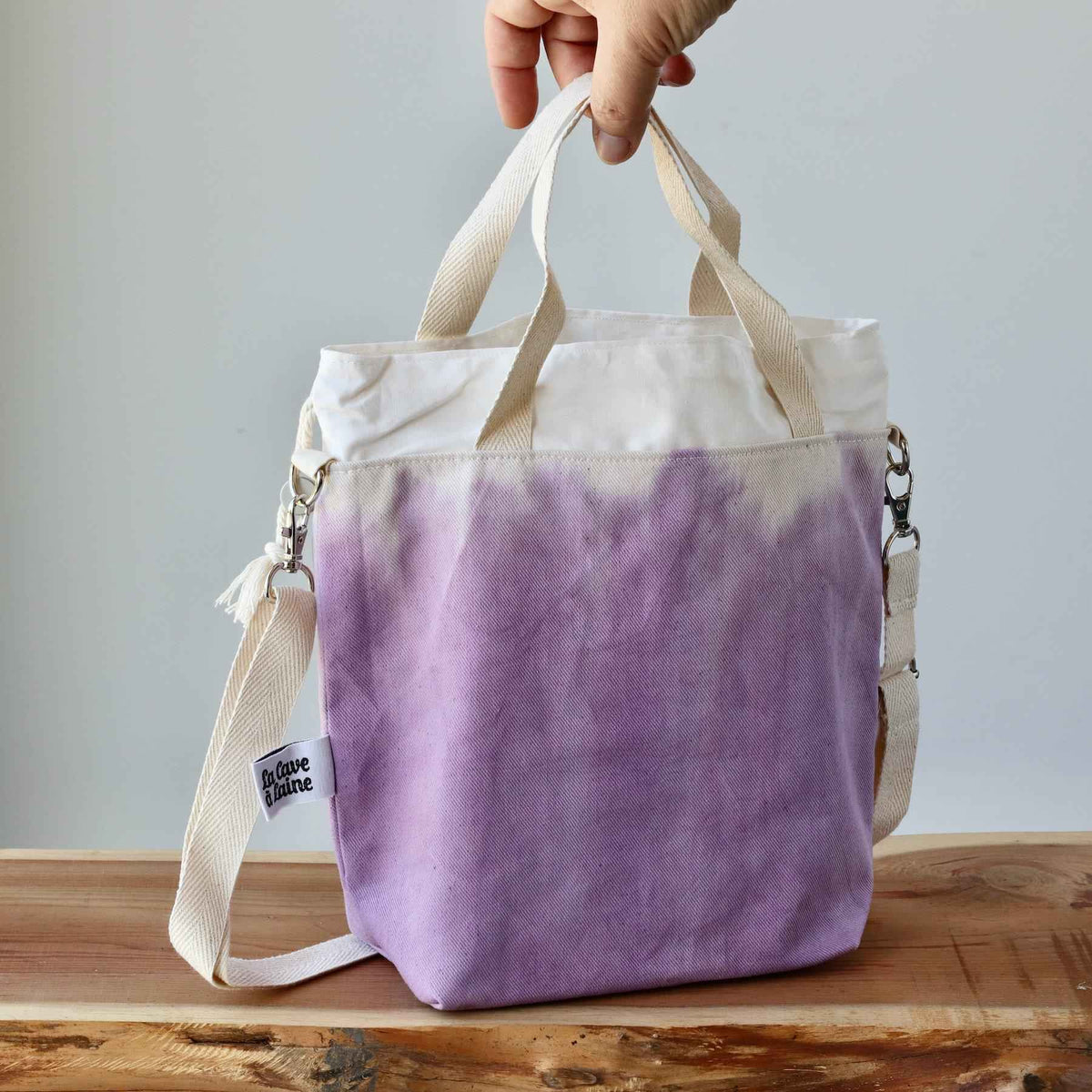 Aquarelle Project Bag - Hand-Dyed Organic Cotton, Crossbody, Viola-La Cave à Laine