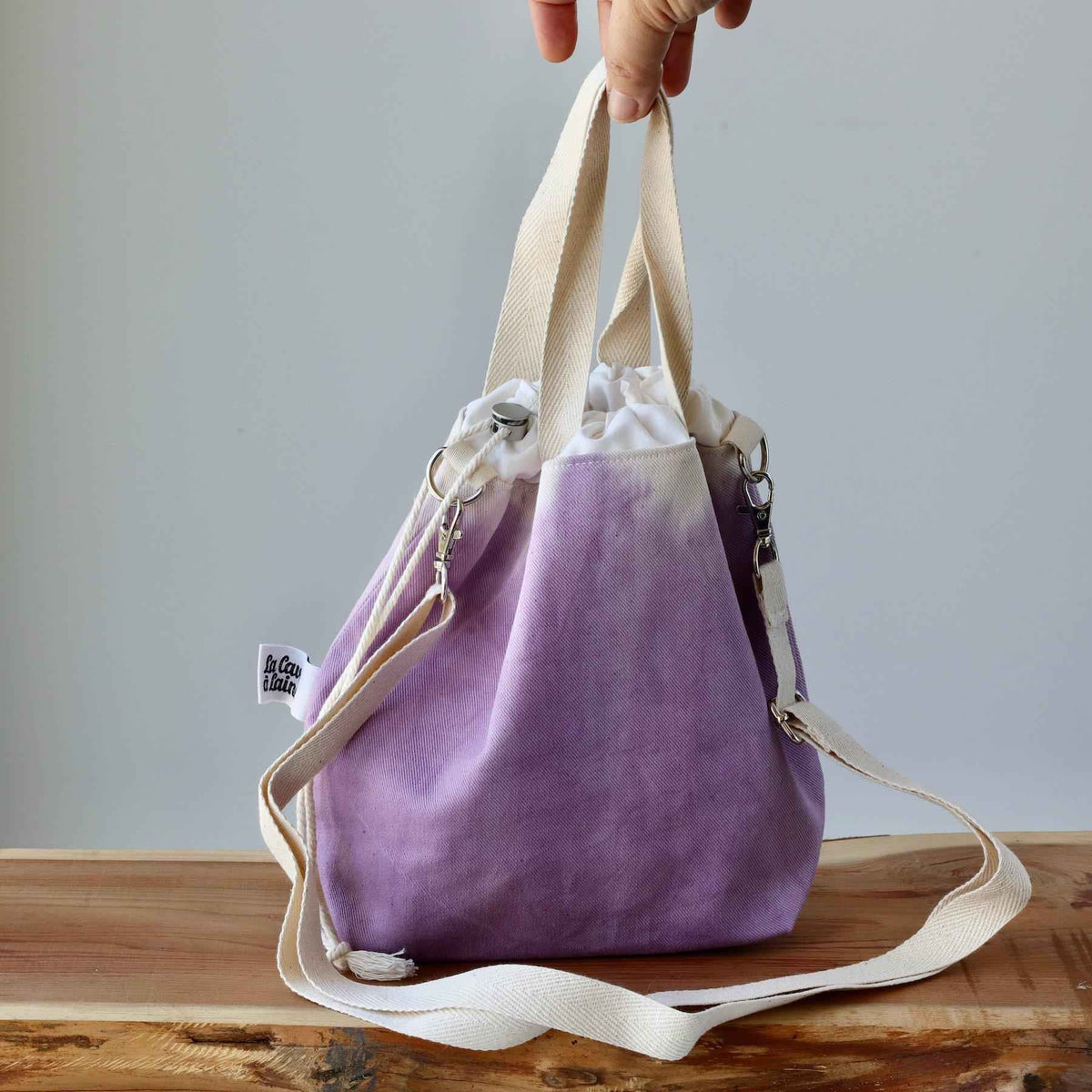 Aquarelle Project Bag - Hand-Dyed Organic Cotton, Crossbody, Viola-La Cave à Laine