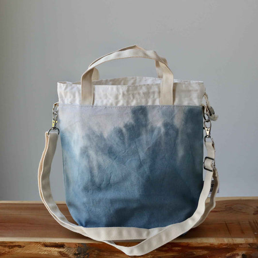 Aquarelle Project Bag - Hand-Dyed Organic Cotton, Crossbody, Blu Tempesta-La Cave à Laine