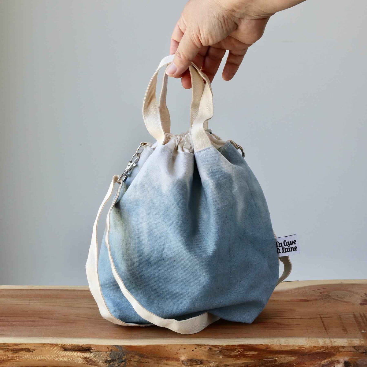 Aquarelle Project Bag - Hand-Dyed Organic Cotton, Crossbody, Blu Tempesta-La Cave à Laine