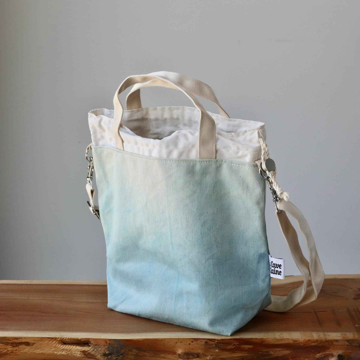Aquarelle Project Bag - Hand-Dyed Organic Cotton, Crossbody, Blu Cielo-La Cave à Laine