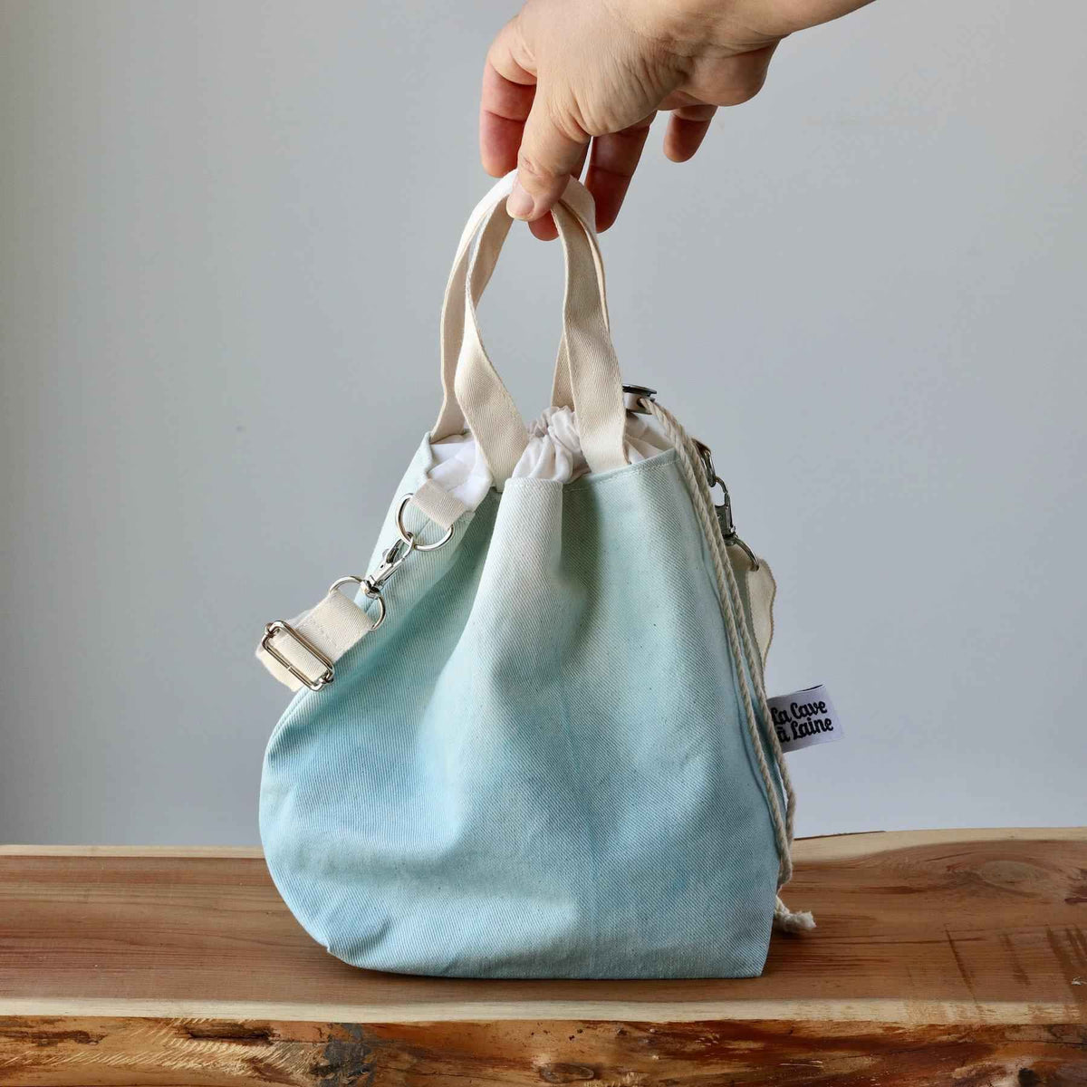 Aquarelle Project Bag - Hand-Dyed Organic Cotton, Crossbody, Blu Cielo-La Cave à Laine