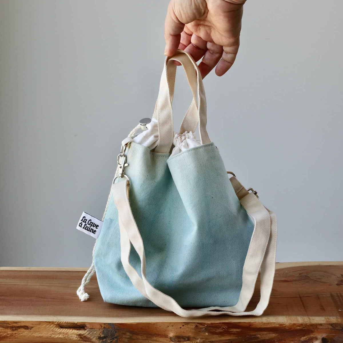 Aquarelle Project Bag - Hand-Dyed Organic Cotton, Crossbody, Blu Cielo-La Cave à Laine
