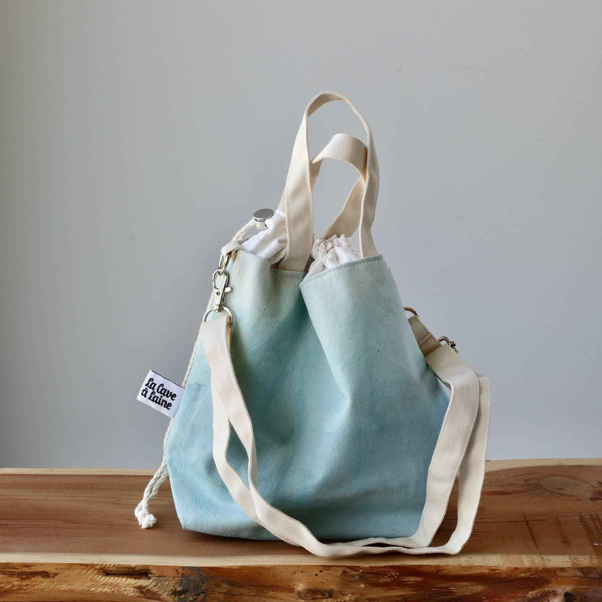 Aquarelle Project Bag - Hand-Dyed Organic Cotton, Crossbody, Blu Cielo-La Cave à Laine