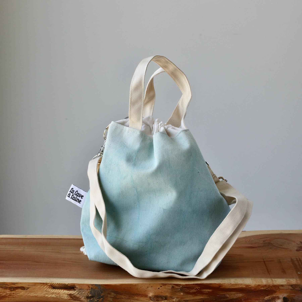 Aquarelle Project Bag - Hand-Dyed Organic Cotton, Crossbody, Blu Cielo-La Cave à Laine