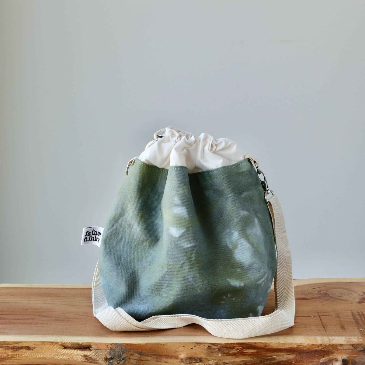 Aquarelle Project Bag - Hand-Dyed Organic Cotton, Crossbody, Verde Bosco-La Cave à Laine