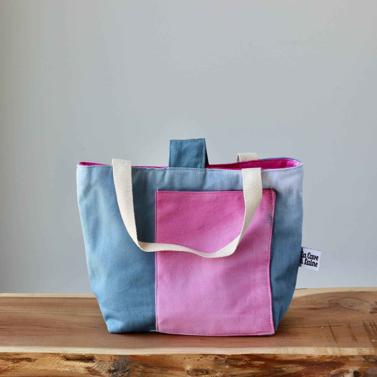 Aquarelle Small Project Bag - Hand-Dyed Organic Cotton, Blu & Rosa - END OF COLLECTION-La Cave à Laine