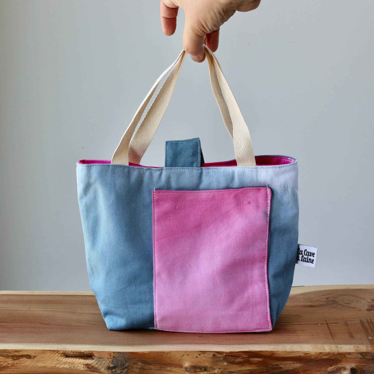 Aquarelle Small Project Bag - Hand-Dyed Organic Cotton, Blu & Rosa - END OF COLLECTION-La Cave à Laine