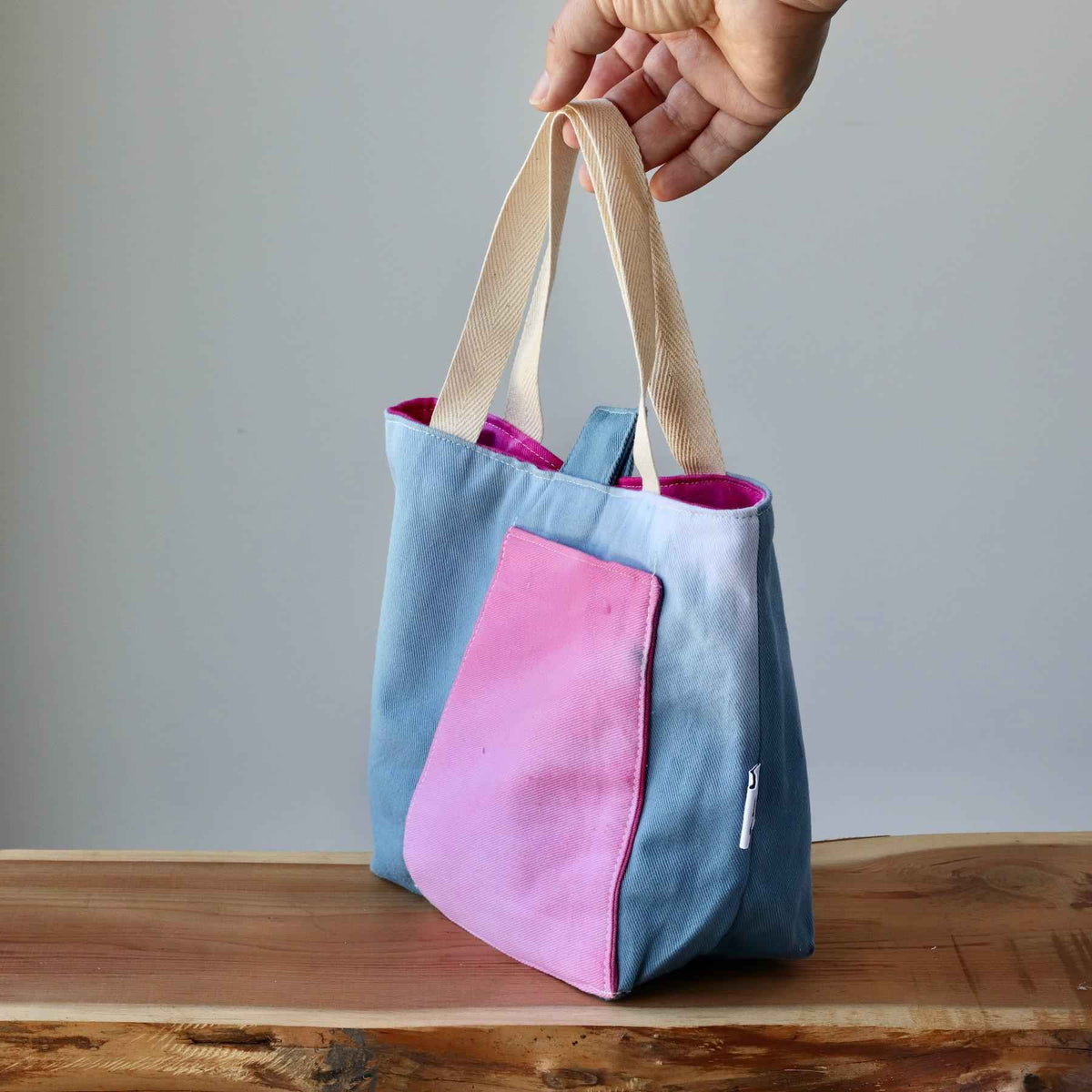 Aquarelle Small Project Bag - Hand-Dyed Organic Cotton, Blu & Rosa - END OF COLLECTION-La Cave à Laine