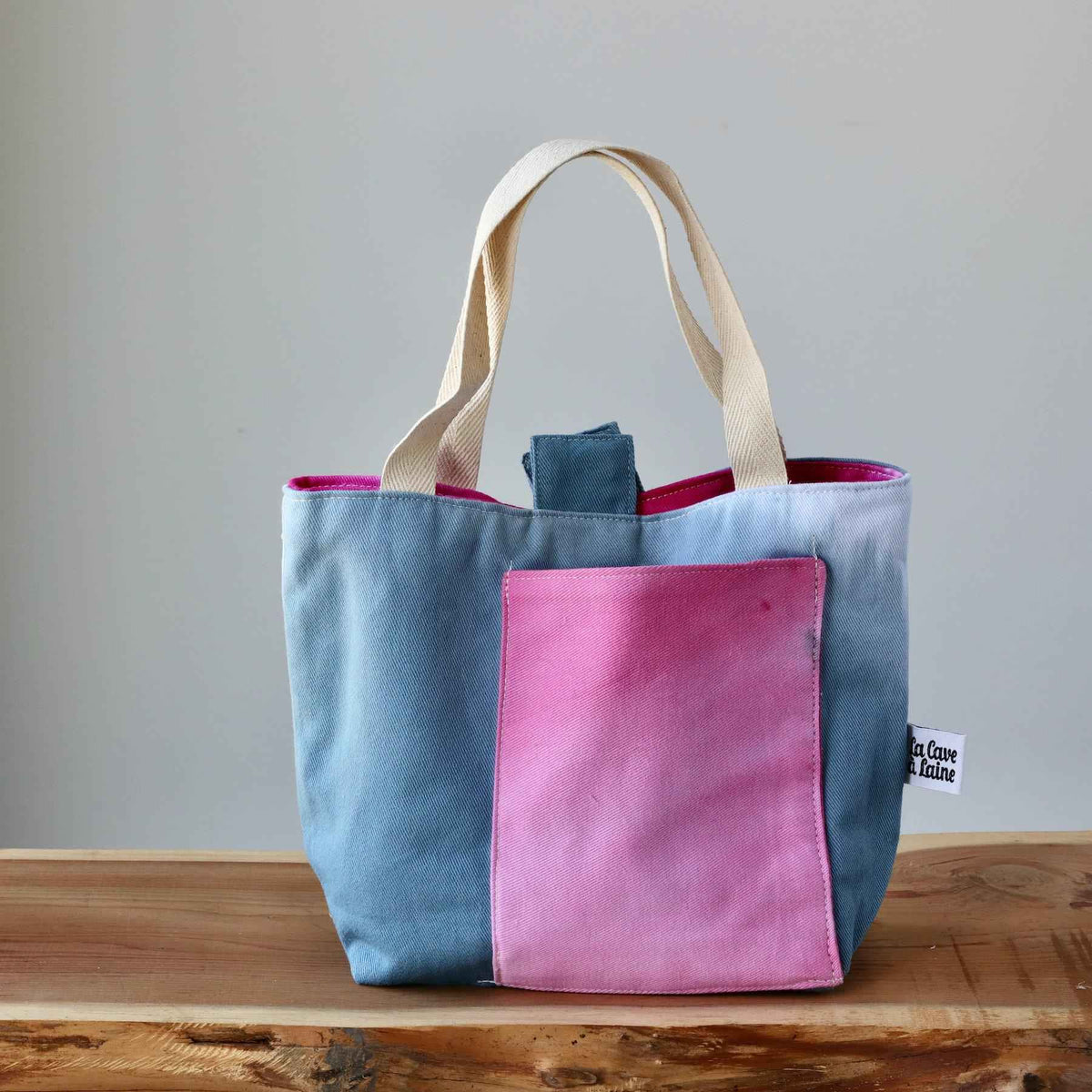 Aquarelle Small Project Bag - Hand-Dyed Organic Cotton, Blu & Rosa - END OF COLLECTION-La Cave à Laine