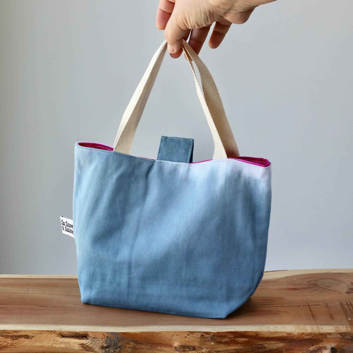 Aquarelle Small Project Bag - Hand-Dyed Organic Cotton, Blu & Rosa - END OF COLLECTION-La Cave à Laine