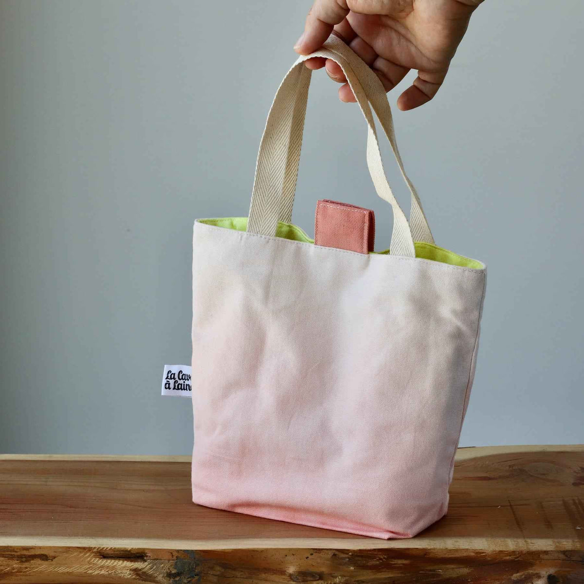 Aquarelle Small Project Bag - Hand-Dyed Organic Cotton, Rosso Salmone - END OF COLLECTION-La Cave à Laine