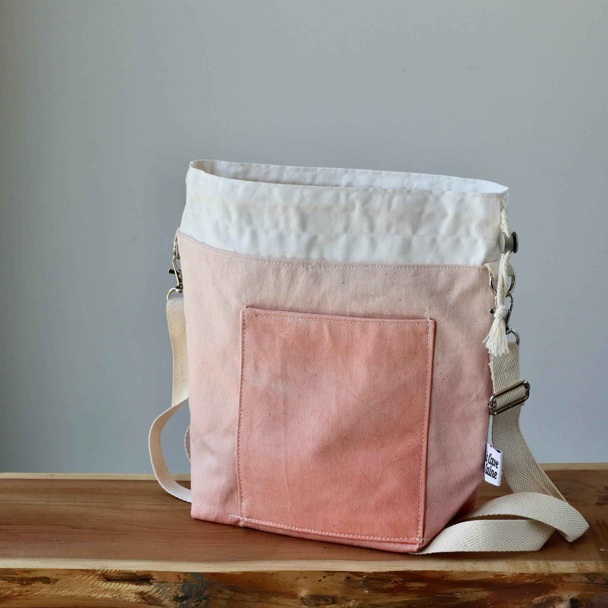 Aquarelle Project Bag - Hand-Dyed Organic Cotton, Crossbody, Rosso Salmone-La Cave à Laine