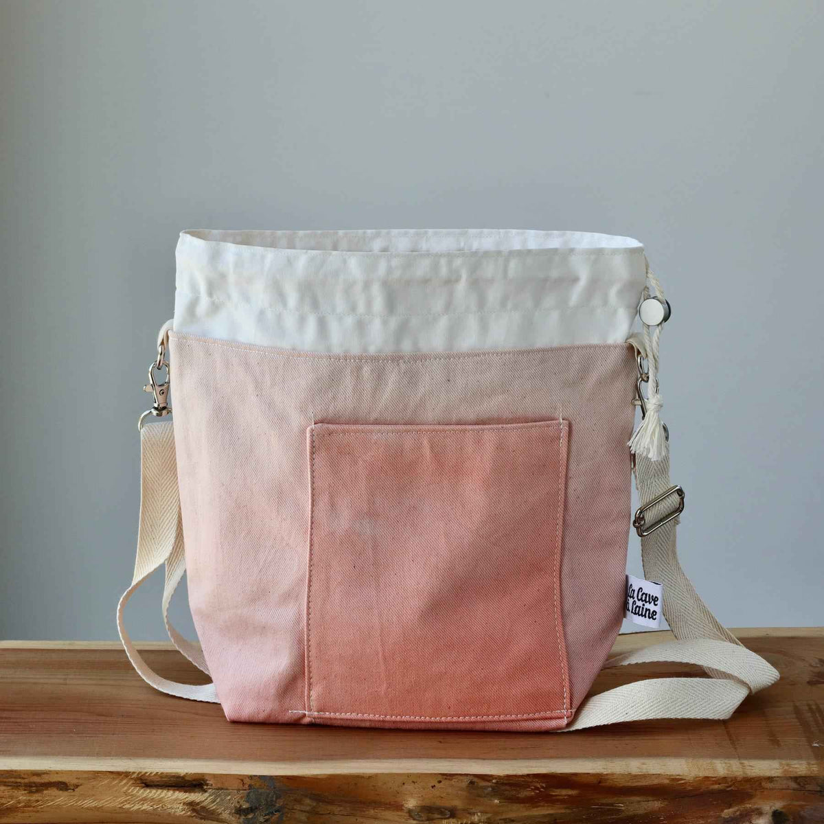 Aquarelle Project Bag - Hand-Dyed Organic Cotton, Crossbody, Rosso Salmone-La Cave à Laine