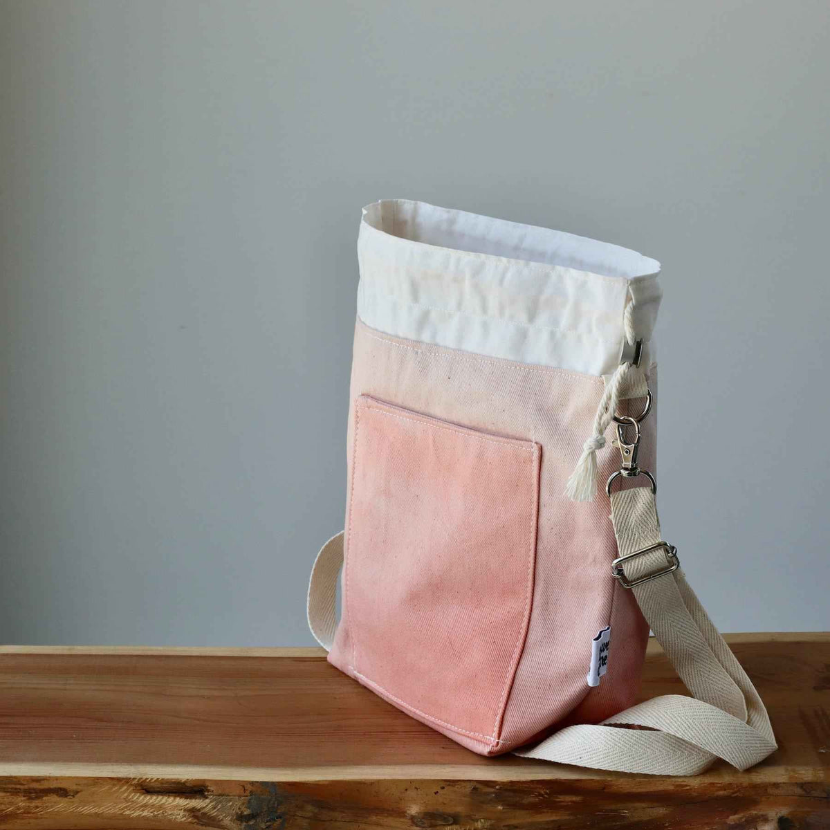 Aquarelle Project Bag - Hand-Dyed Organic Cotton, Crossbody, Rosso Salmone-La Cave à Laine