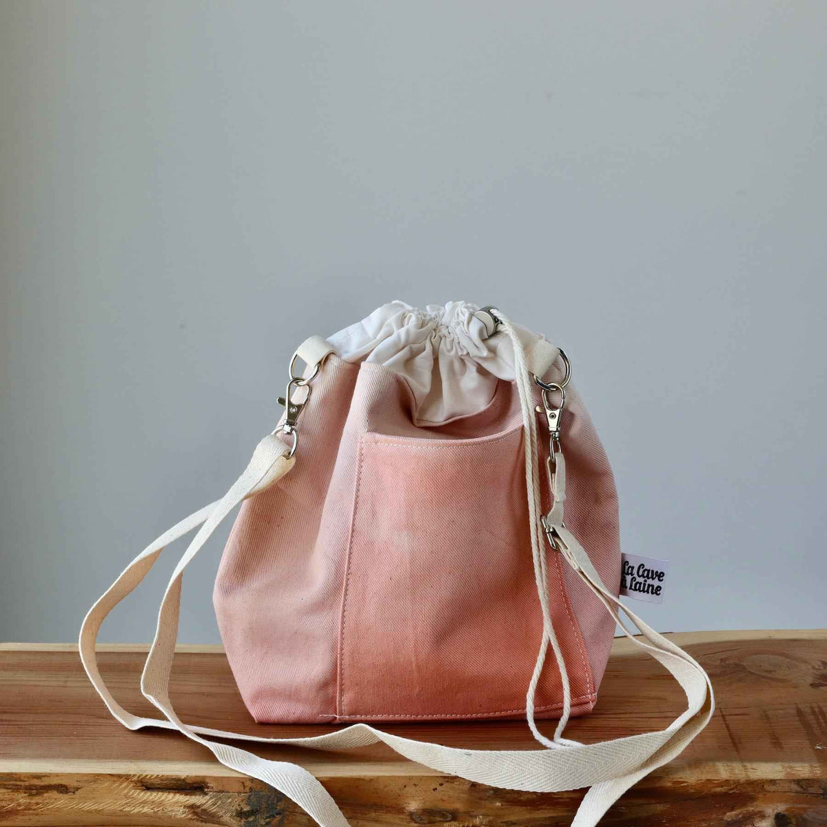 Aquarelle Project Bag - Hand-Dyed Organic Cotton, Crossbody, Rosso Salmone-La Cave à Laine
