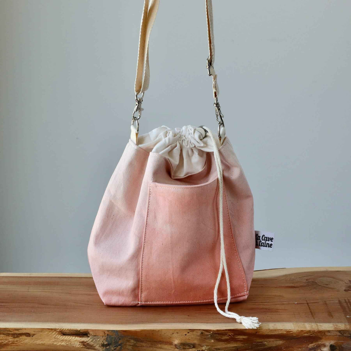 Aquarelle Project Bag - Hand-Dyed Organic Cotton, Crossbody, Rosso Salmone-La Cave à Laine