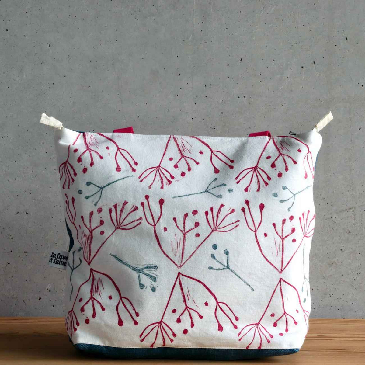 Linocut Project Bag - Long Handles XL - Pink-La Cave à Laine