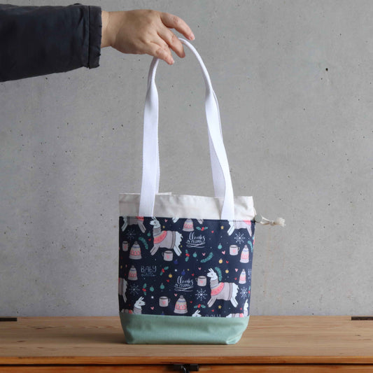 Llama Project Bag - Long Handles - Green and White-La Cave à Laine