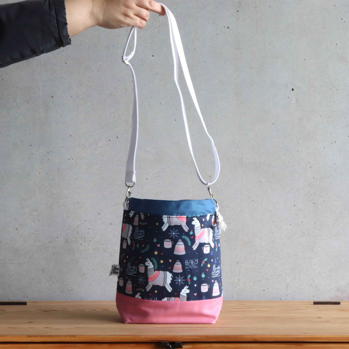 Llama Project Bag - Crossbody, Pink and Blue-La Cave à Laine