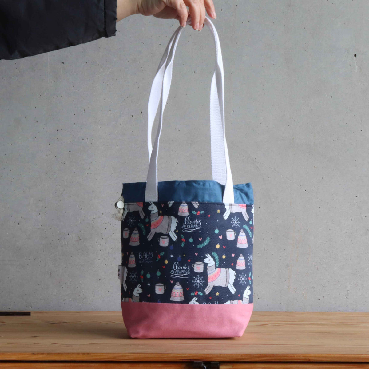 Llama Project Bag - Long Handles - Pink and Blue-La Cave à Laine
