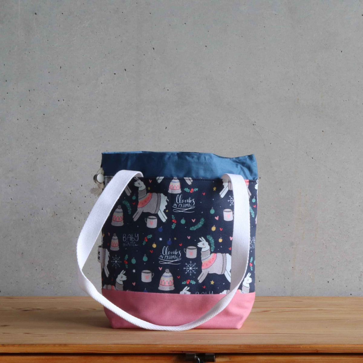 Llama Project Bag - Long Handles - Pink and Blue-La Cave à Laine