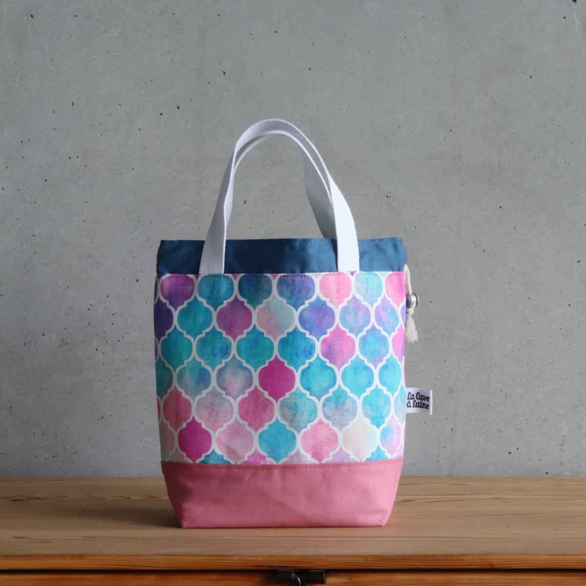 Zellige Project Bag - Short Handles, Pink & Blue-La Cave à Laine