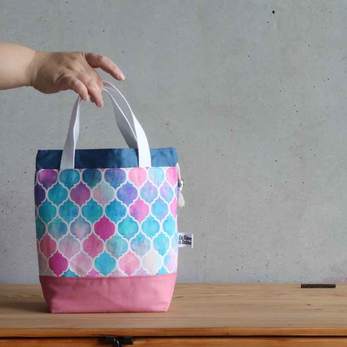 Zellige Project Bag - Short Handles, Pink & Blue-La Cave à Laine