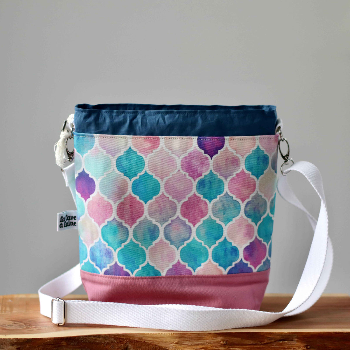 Zellige Project Bag - Crossbody, Pink and Blue-La Cave à Laine