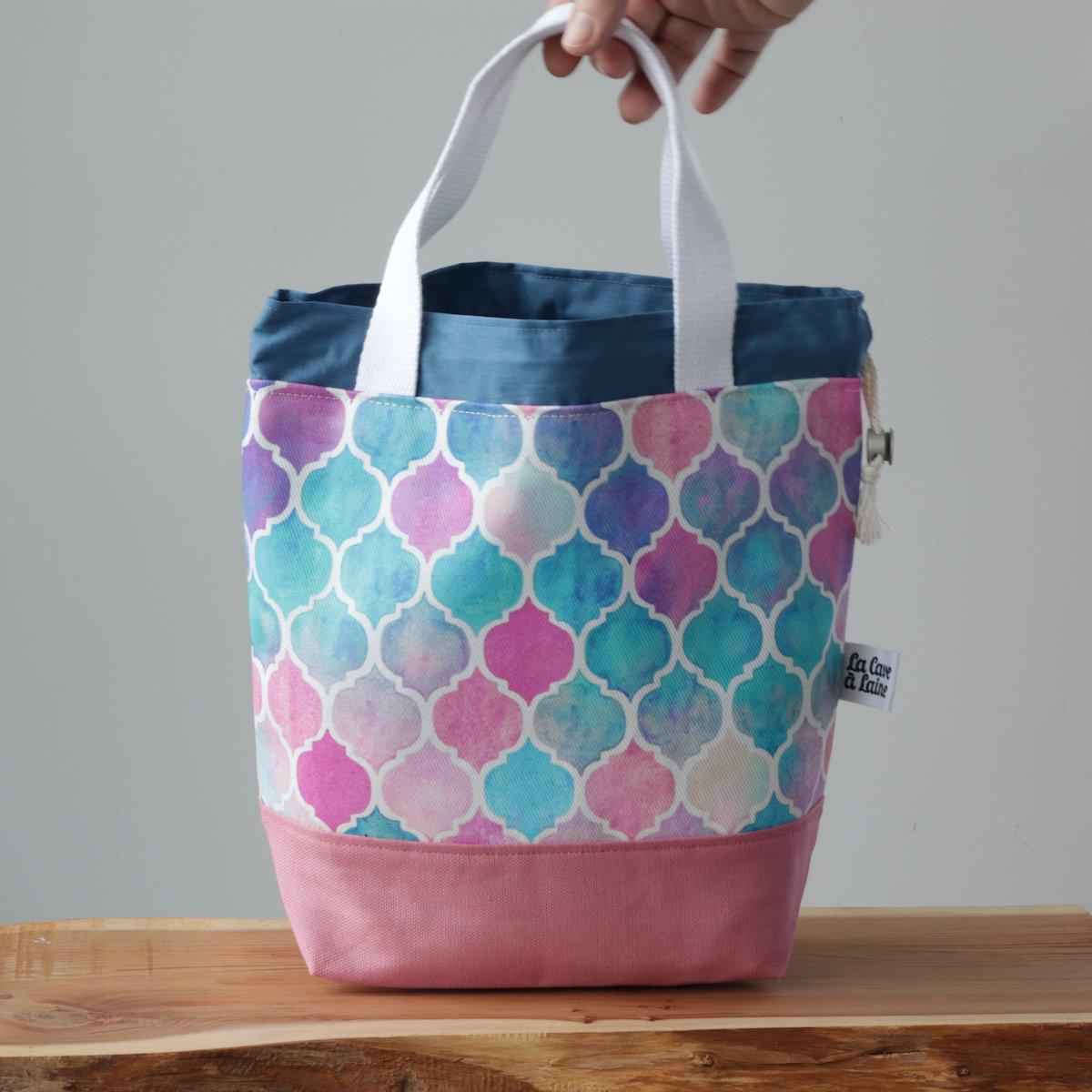 Zellige Project Bag - Short Handles, Pink & Blue-La Cave à Laine