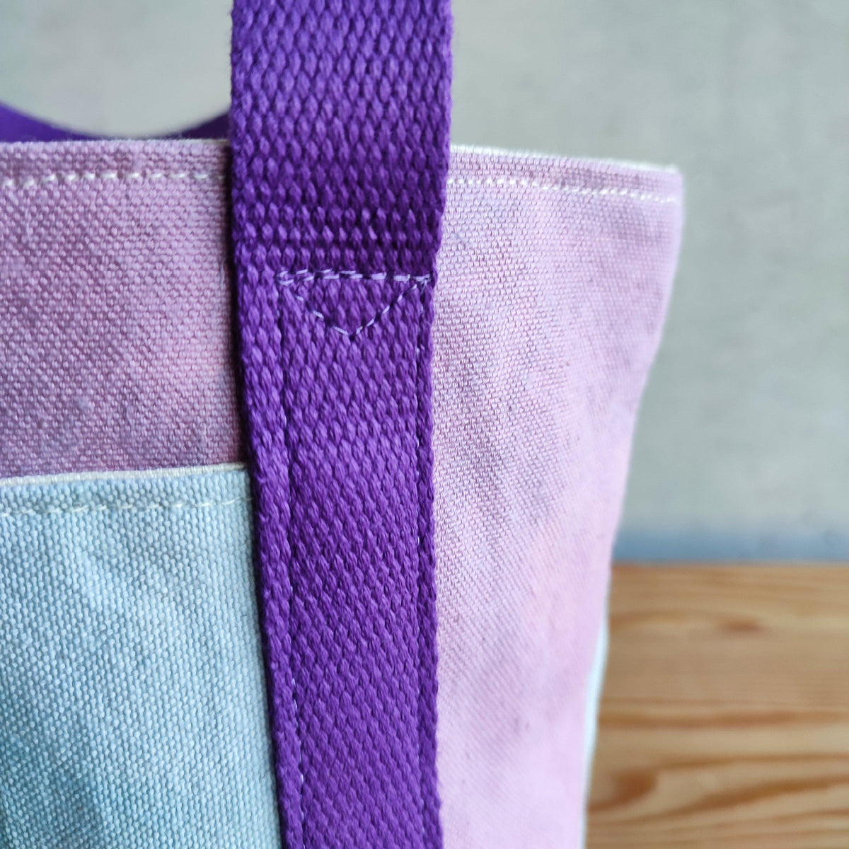 Handcrafted Canvas Bag - Hand-dyed and Patchwork Gioia - Double Pockets-La Cave à Laine