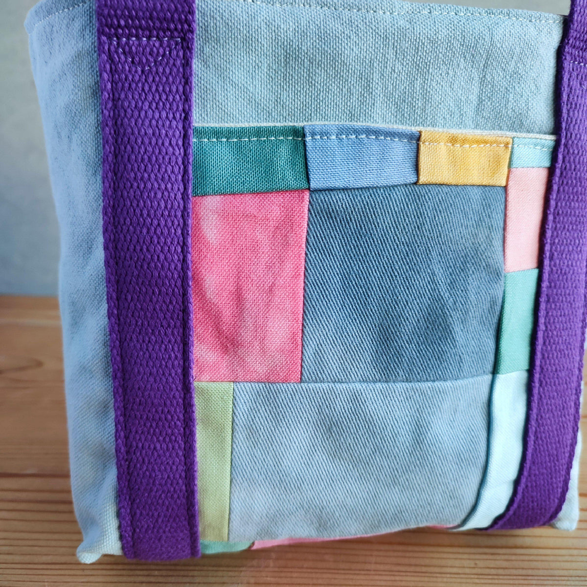 Handcrafted Canvas Bag - Hand-dyed and Patchwork Gioia - Double Pockets-La Cave à Laine