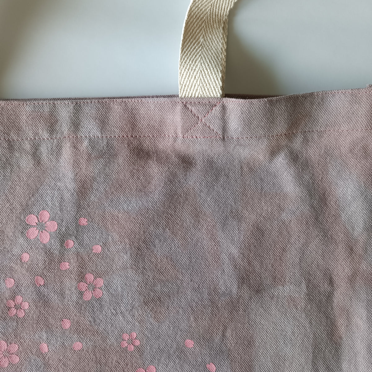 Tote Bag - Hand dyed & Hand Printed - Pink Flowers-La Cave à Laine