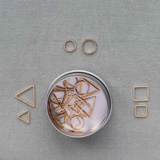 30 Stitch Markers - Geometry Mix Small Gold-La Cave à Laine