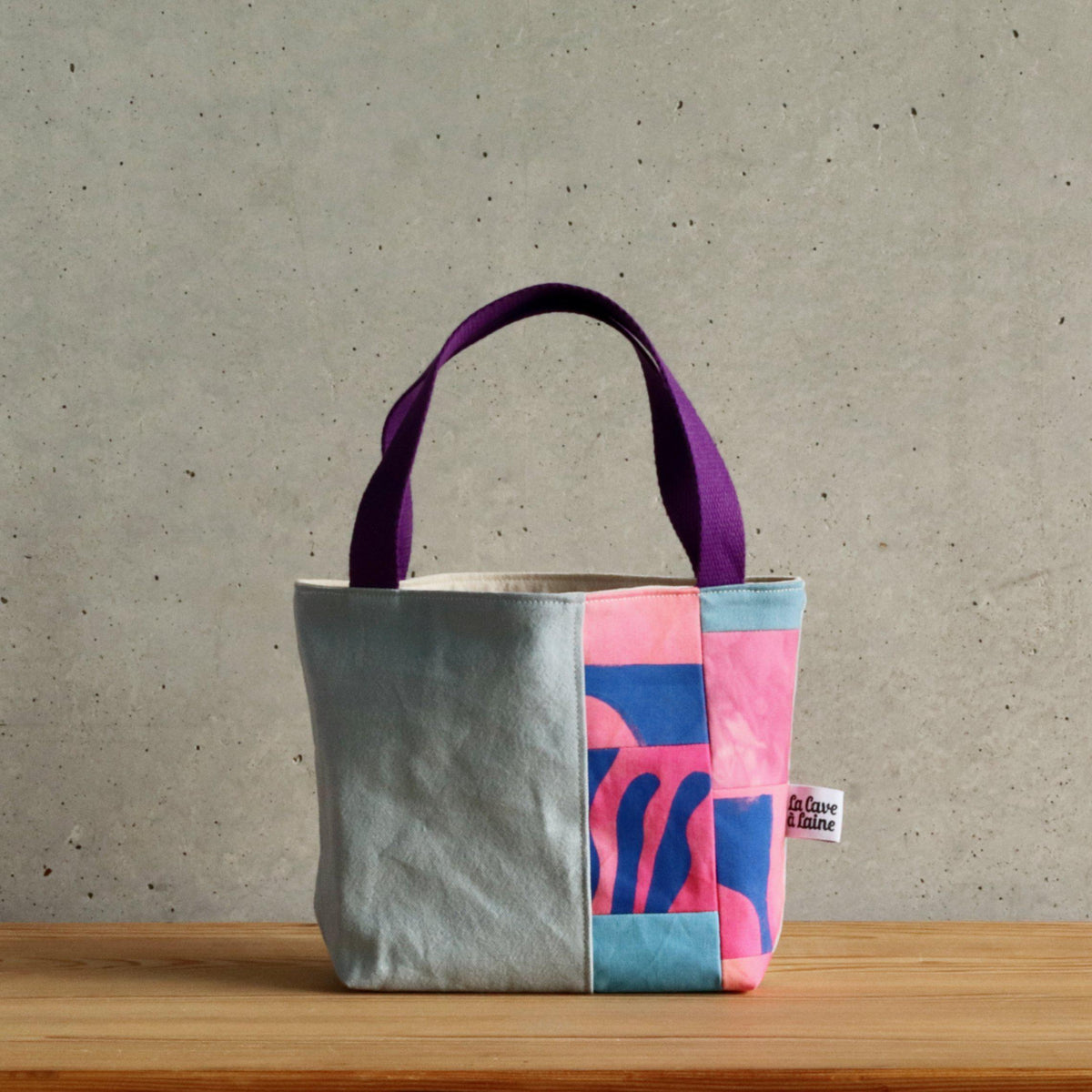 Handcrafted Canvas Bag - Hand-dyed and Patchwork Gioia - Pink and Corals-La Cave à Laine