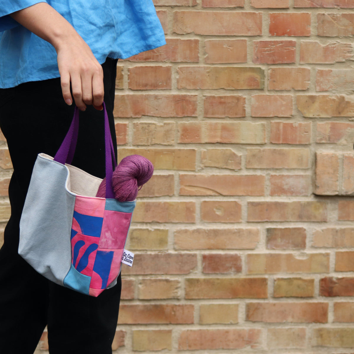 Handcrafted Canvas Bag - Hand-dyed and Patchwork Gioia - Pink and Corals-La Cave à Laine