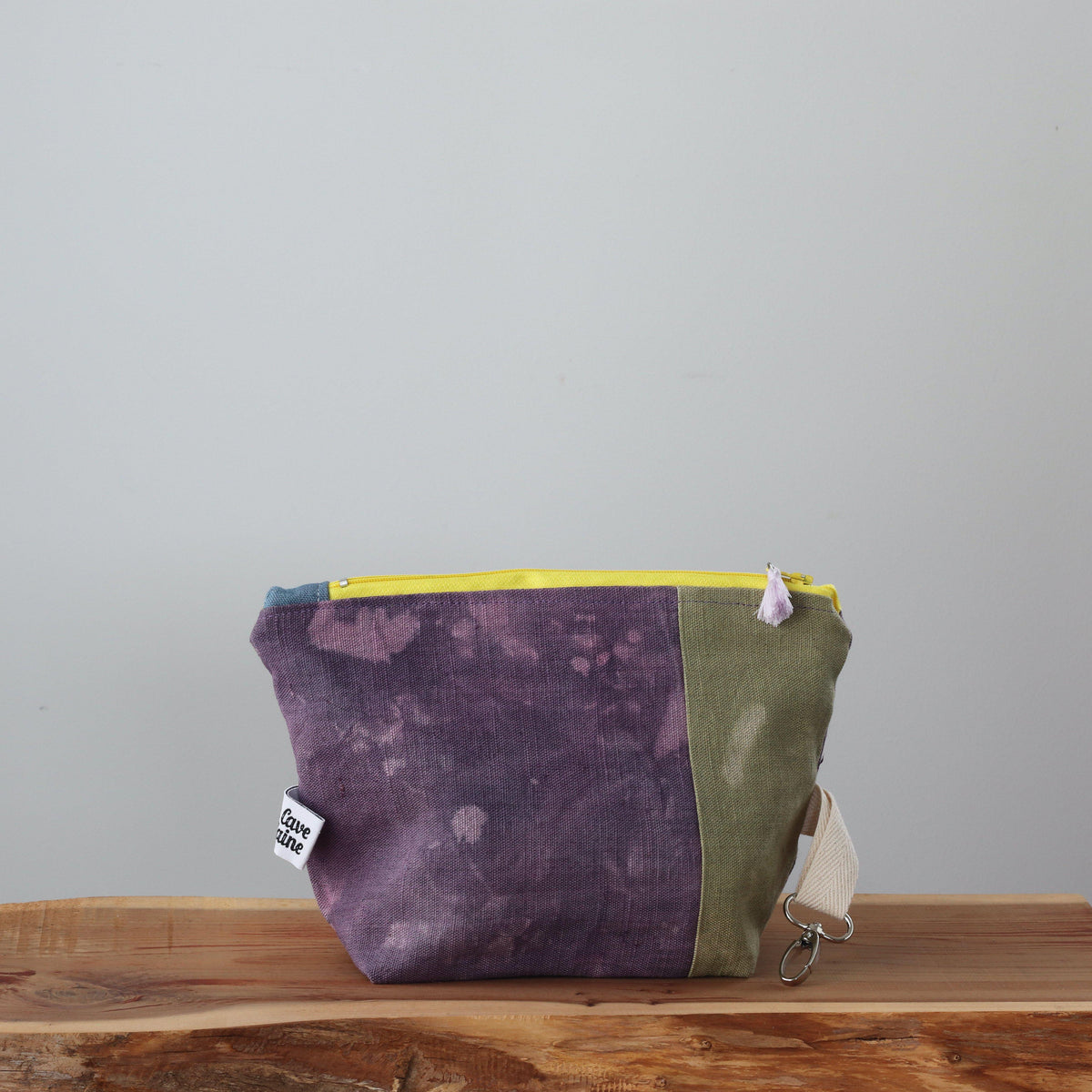Handcrafted Canvas Bag - Linen Zipper - Viola e Oliva-La Cave à Laine