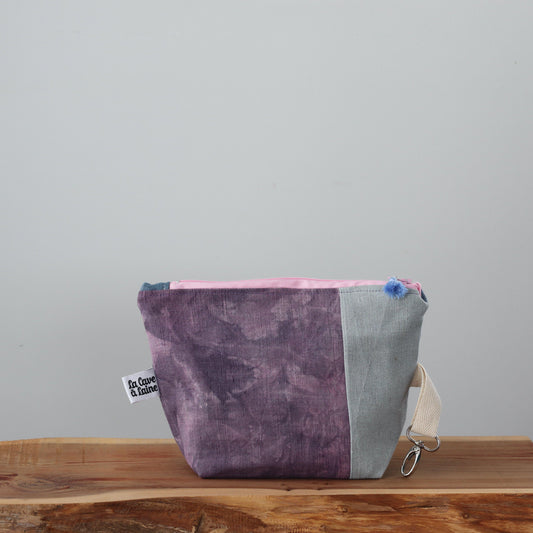 Handcrafted Canvas Bag - Linen Zipper - Viola e Azzurro-La Cave à Laine
