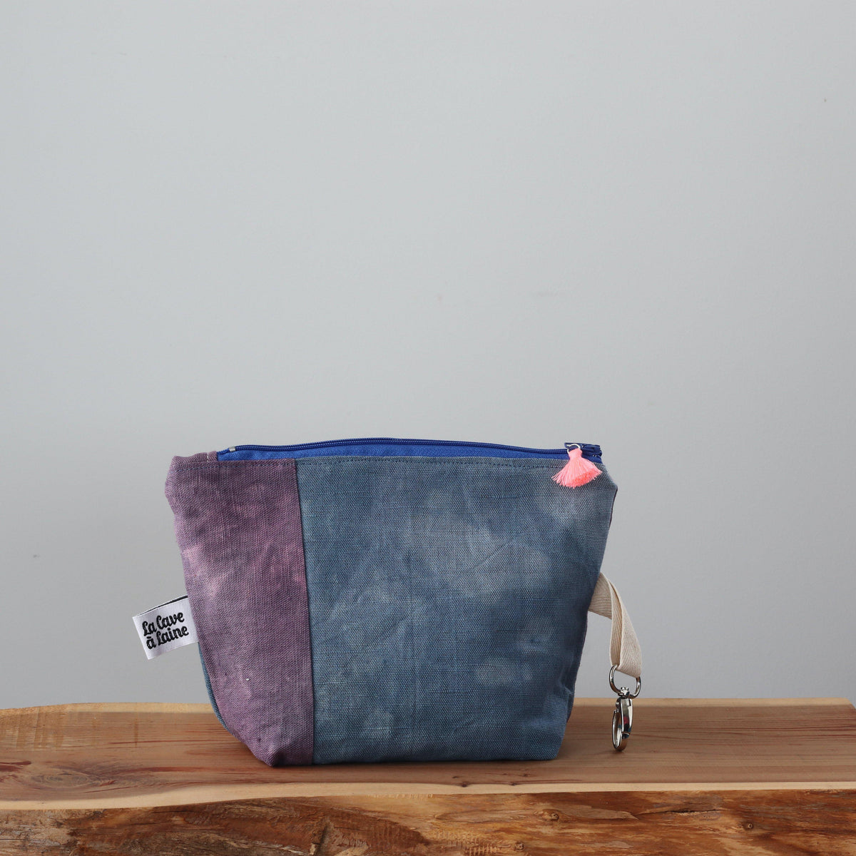 Handcrafted Canvas Bag - Linen Zipper - Viola e Blu-La Cave à Laine