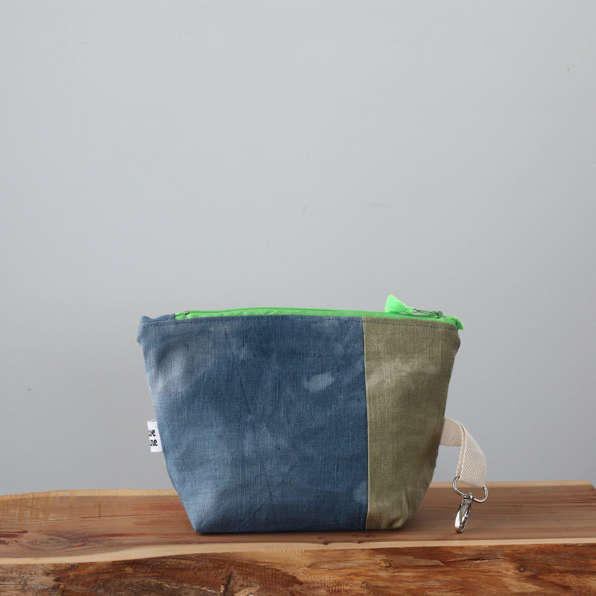 Handcrafted Canvas Bag - Linen Zipper - Blu e Verde-La Cave à Laine