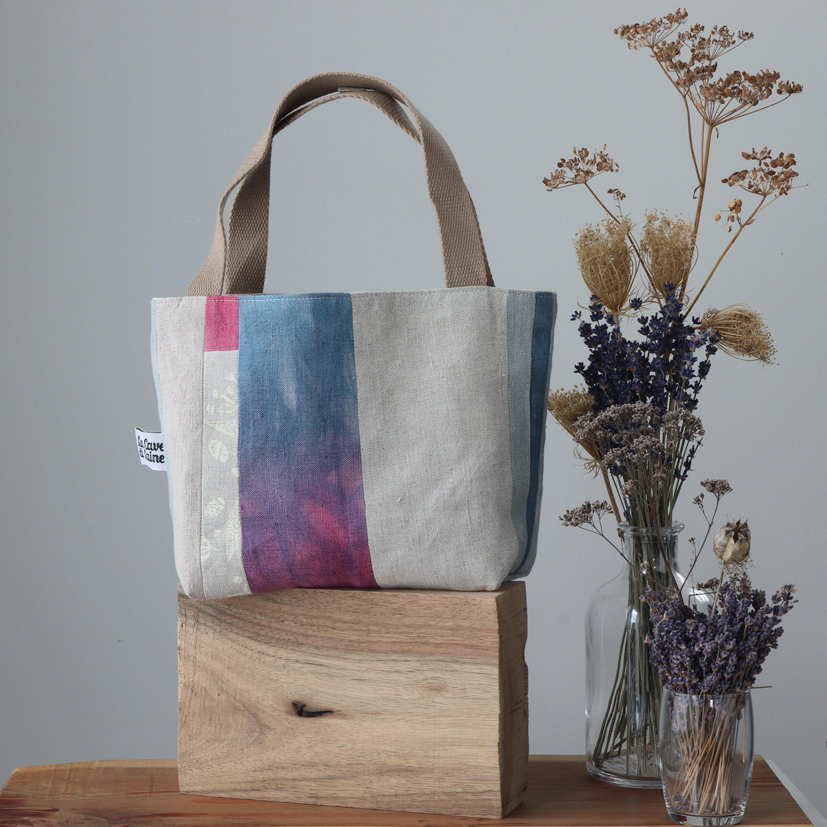 #Bag17 Handcrafted Canvas Bag - Linen Gioia - Pink and Flowers-La Cave à Laine