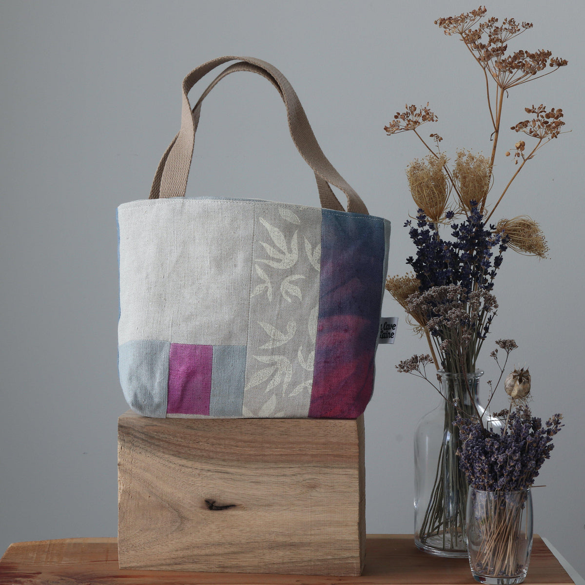 #Bag17 Handcrafted Canvas Bag - Linen Gioia - Pink and Flowers-La Cave à Laine